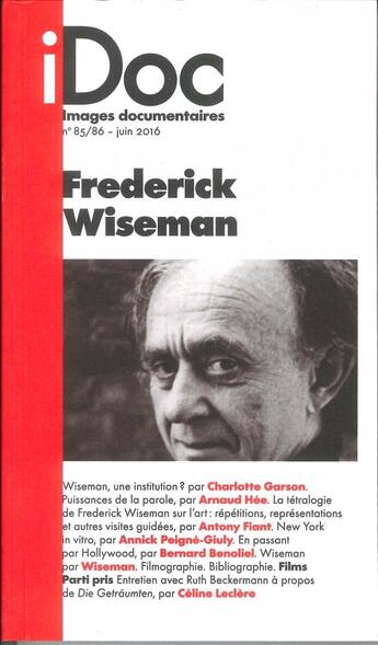 Couverture du livre « Images documentaires t.85/86 ; Frederick Wiseman » de  aux éditions Images Documentaires