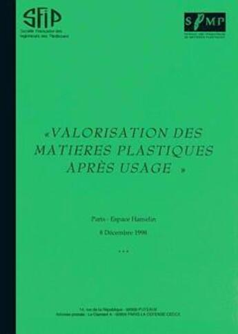 Couverture du livre « Valorisation Des Matieres Plastiques Apres » de Sfip aux éditions Tec Et Doc