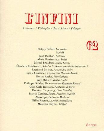 Couverture du livre « REVUE L'INFINI N.62 » de Collectifs Gallimard aux éditions Gallimard