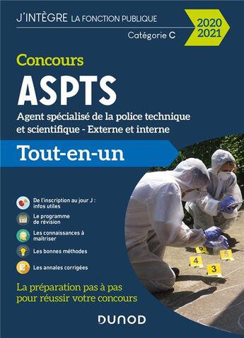 Couverture du livre « Concours ASPTS, agent spécialisé de la police technique et scientifique ; catégorie C ; concours externe et interne (édition 2020/2021) » de  aux éditions Dunod