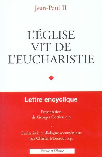 Couverture du livre « Eglise vit de l eucharistie » de Jean-Paul Ii aux éditions Parole Et Silence