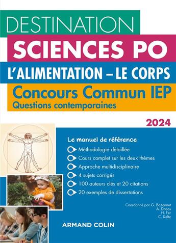 Couverture du livre « Destination sciences po questions contemporaines 2024 - concours commun iep - l'alimentation. theme » de Bozonnet/Dacos/Fer aux éditions Armand Colin