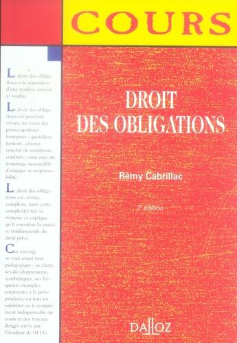 Couverture du livre « Droit des obligations (7e édition) » de Remy Cabrillac aux éditions Dalloz