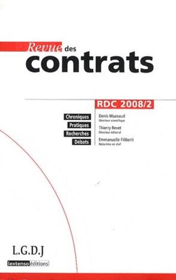 Couverture du livre « Revue des contrats » de  aux éditions Lgdj