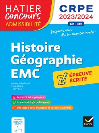 Couverture du livre « Histoire-geographie-emc- crpe 2023-2024 - epreuve ecrite d'admissibilite » de Baudinault/Gomes aux éditions Hatier