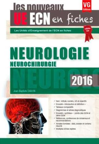 Couverture du livre « Ue ecn en fiches neurologie 2016 » de Davion J-B. aux éditions Vernazobres Grego