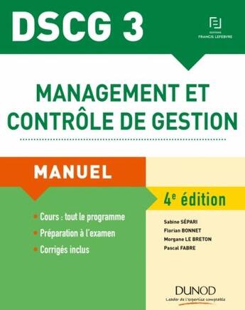 Couverture du livre « DSCG 3 ; management et controle de gestion ; manuel (4e édition) » de Sabine Separi aux éditions Dunod