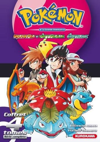 Couverture du livre « Pokémon ; la grande aventure - Rouge Feu et Vert Feuille / Emeraude : coffret Tomes 1 à 4 » de Hidenori Kusaka et Satoshi Yamamoto aux éditions Kurokawa