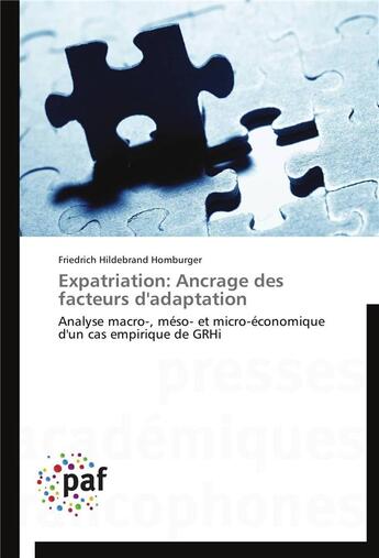 Couverture du livre « Expatriation: ancrage des facteurs d'adaptation » de Homburger-F aux éditions Presses Academiques Francophones