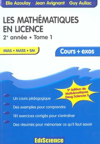 Couverture du livre « LES MATHEMATIQUES EN LICENCE » de Elie Azoulay et Guy Auliac et Jean Avignant aux éditions Ediscience