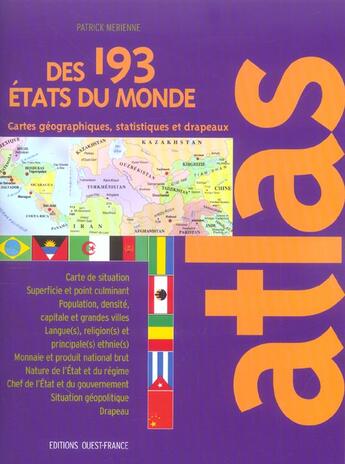 Couverture du livre « Atlas des 193 etats du monde » de Patrick Merienne aux éditions Ouest France