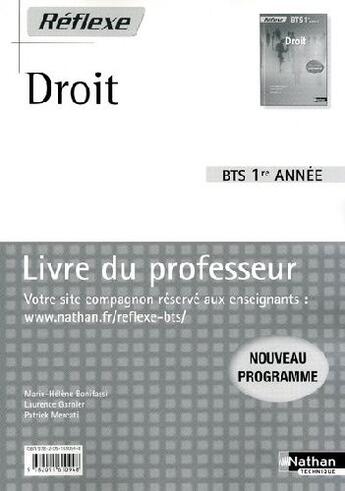 Couverture du livre « Droit ; BTS ; 1ère année ; livre du professeur (édition 2009) » de Bonifassi/Garnier aux éditions Nathan