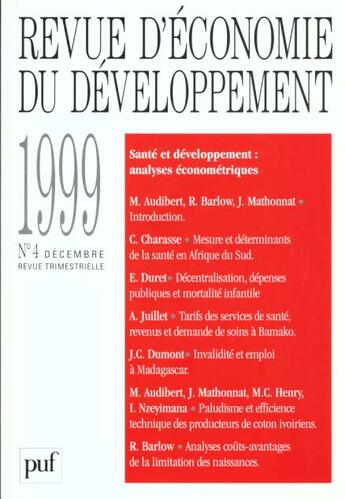 Couverture du livre « Rev. economie developpement 1999 n4 » de  aux éditions Puf