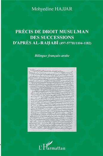 Couverture du livre « Précis de droit musulman des successions, d'après ali al-rahabi - (497-577h/1104-1182) » de Mohedine Hajjar aux éditions L'harmattan