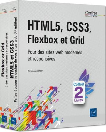 Couverture du livre « Hmtl5, css3, flexbox et grid - coffret de 2 livres : pour des sites web modernes et responsives » de Christophe Aubry aux éditions Eni