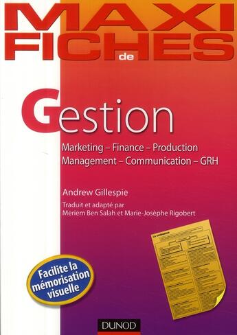 Couverture du livre « Maxi fiches : gestion » de Andrew Gillespie aux éditions Dunod