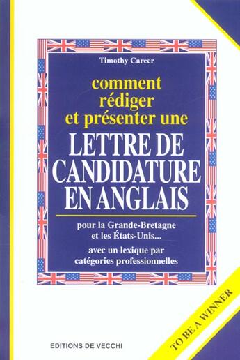 Couverture du livre « Ct rediger presenter lettre candidature en anglais » de Timothy Career aux éditions De Vecchi