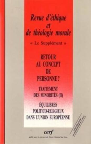 Couverture du livre « Revue d'ethique et de theologie morale le supplement - numero 195 retour au concept de personne ? » de Collectif Retm aux éditions Cerf