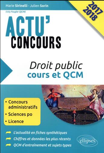 Couverture du livre « Droit public - cours et qcm - concours 2017-2018 » de Sirinelli/Sorin aux éditions Ellipses