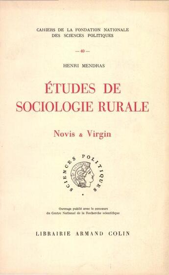 Couverture du livre « Études de sociologie rurale » de Henri Mendras aux éditions Presses De Sciences Po