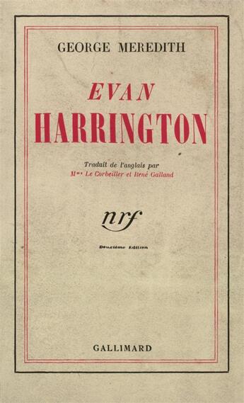 Couverture du livre « Evan harrigton » de George Meredith aux éditions Gallimard