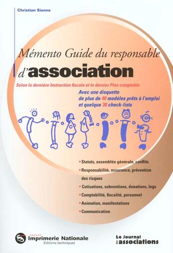 Couverture du livre « Memento Guide Du Responsable D'Association » de Christian Sienne aux éditions Imprimerie Nationale