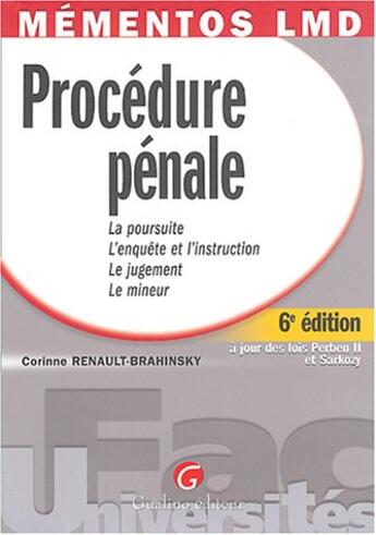 Couverture du livre « Memento procedure penale 6e ed. (6e édition) » de Renault-Brahinsky C aux éditions Gualino