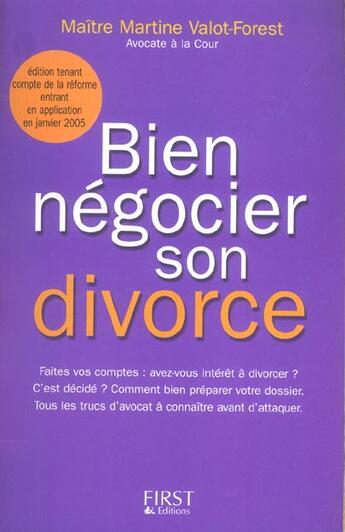 Couverture du livre « Divorce (bien negocier son), ne 2005 (édition 2005) » de Martine Valot-Forest aux éditions First