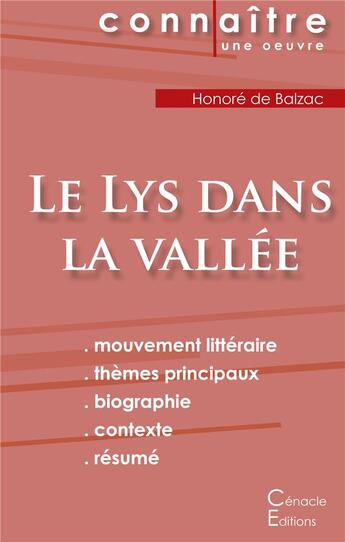 Couverture du livre « Le lys dans la vallée, d'Honoré de Balzac » de  aux éditions Editions Du Cenacle