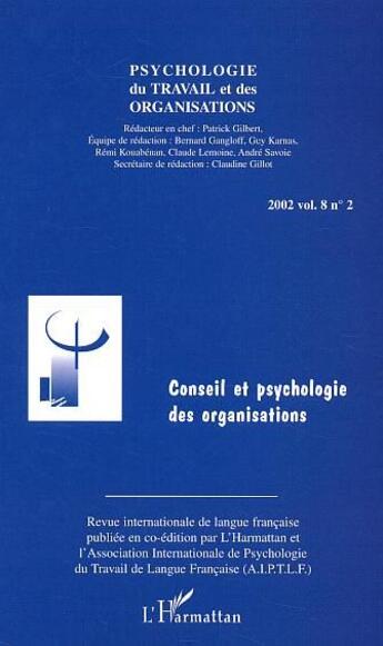 Couverture du livre « Conseil et psychologie des organisations » de  aux éditions L'harmattan