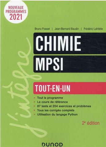 Couverture du livre « Chimie MPSI : tout-en-un (2e édition) » de Bruno Fosset et Jean-Bernard Baudin et Frederic Lahitete aux éditions Dunod