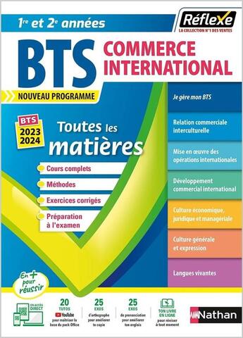 Couverture du livre « REFLEXE BTS ; BTS commerce international : toutes les matières : 1re et 2e années (édition 2023/2024) » de Pascal Besson et Claude Bayle et Bruno Catez et Fabienne Courtois et Helene Debove et Francoise Mons aux éditions Nathan