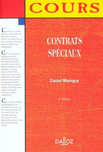 Couverture du livre « Contrats Speciaux ; 2e Edition » de Daniel Mainguy aux éditions Dalloz