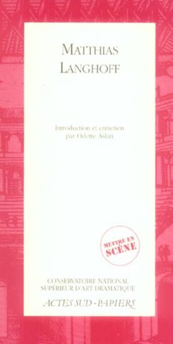 Couverture du livre « Matthias langhoff » de Langhoff/Aslan aux éditions Actes Sud