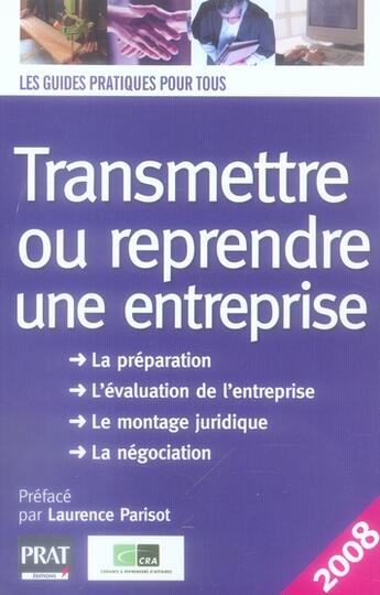 Couverture du livre « Transmettre ou reprendre une entreprise (édition 2008) » de Cra aux éditions Prat