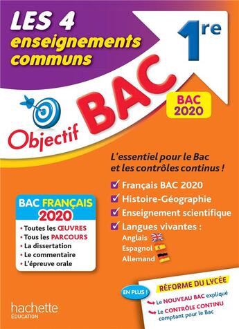 Couverture du livre « Objectif bac 1re enseignements communs bac 2020 » de Lisle/Leonard/Salaun aux éditions Hachette Education