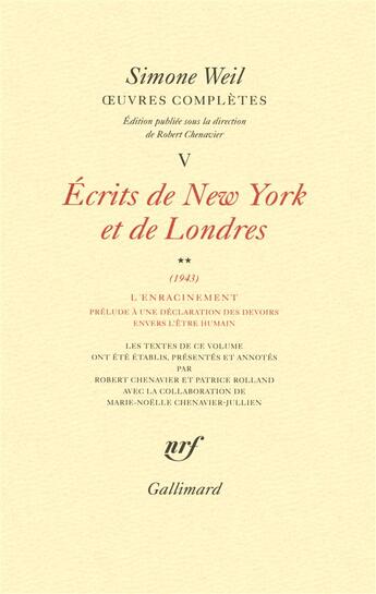 Couverture du livre « Oeuvres completes t.5 » de Simone Weil aux éditions Gallimard