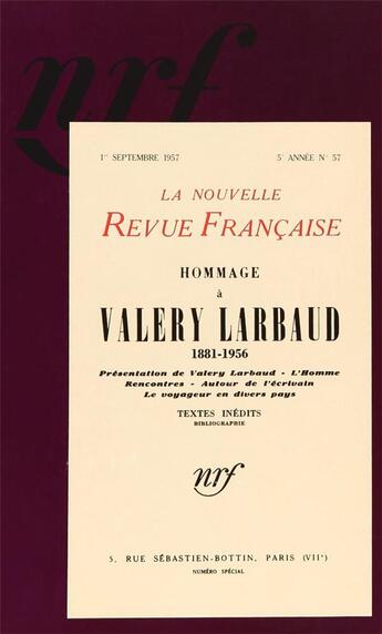 Couverture du livre « Hommage a valery larbaud - (1881-1957) » de  aux éditions Gallimard