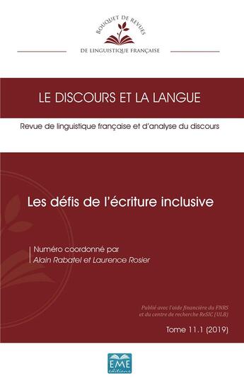 Couverture du livre « Les defis de l'ecriture inclusive - vol111 » de Rabatel/Rosier aux éditions Eme Editions