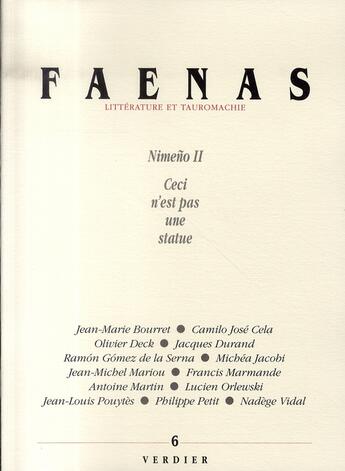 Couverture du livre « Faenas t.6 ; nimeño II ; ceci n'est pas une statue » de  aux éditions Verdier