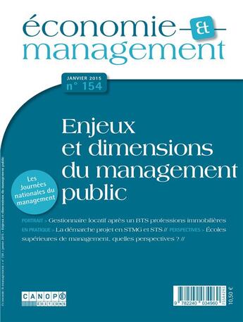 Couverture du livre « Économie et management T.154 ; enjeux et dimensions du management public » de  aux éditions Reseau Canope