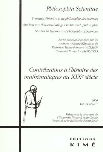 Couverture du livre « Contributions à l'histoire des mathématiques au XIXé siècle (édition 2000) » de  aux éditions Kime