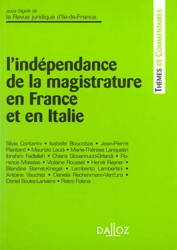 Couverture du livre « L'indépendance de la magistrature en France et Italie » de  aux éditions Dalloz