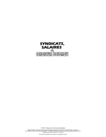 Couverture du livre « Syndicats, salaires et conjoncture économique ; l'expérience des fronts communs du secteur public québécois de 1971 à 1983 » de Beaucage Andre aux éditions Presses De L'universite Du Quebec