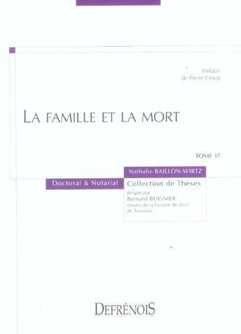 Couverture du livre « La famille et la mort - vol17 » de Baillon-Wirtz N. aux éditions Defrenois