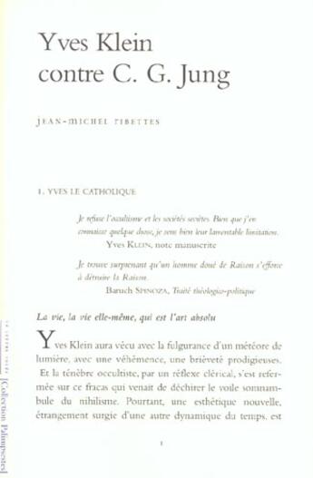 Couverture du livre « Yves Klein contre C. G. Jung : la grande bataille de l'incarnation contre la marée de noire de l'occultisme » de Jean-Michel Ribettes aux éditions Lettre Volee