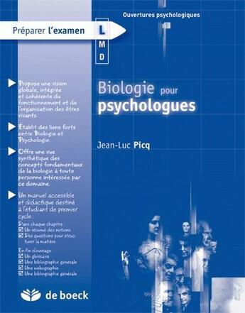 Couverture du livre « Biologie pour psychologues » de Jean-Luc Picq aux éditions De Boeck Superieur