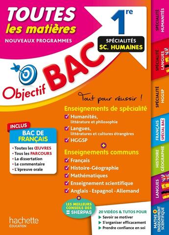 Couverture du livre « Objectif bac : toutes les matières, spécialités sciences humaines ; 1re » de Isabelle De Lisle et Louis-Marie Couteleau et Laurence Teper et Arnaud Léonard et Eric Barbazo et Nadine Billa aux éditions Hachette Education