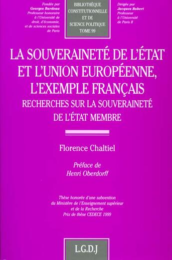 Couverture du livre « Souverainete etat et union europ » de Florence Chaltiel aux éditions Lgdj