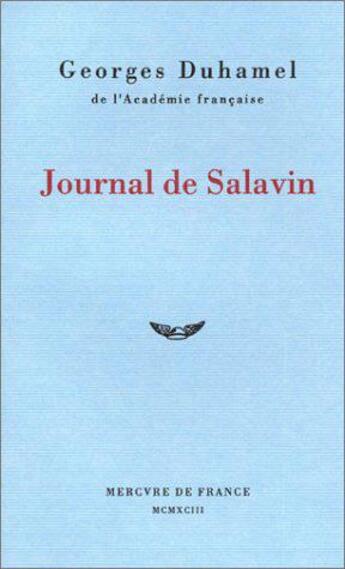 Couverture du livre « Journal de Salavin » de Duhamel Georges aux éditions Mercure De France